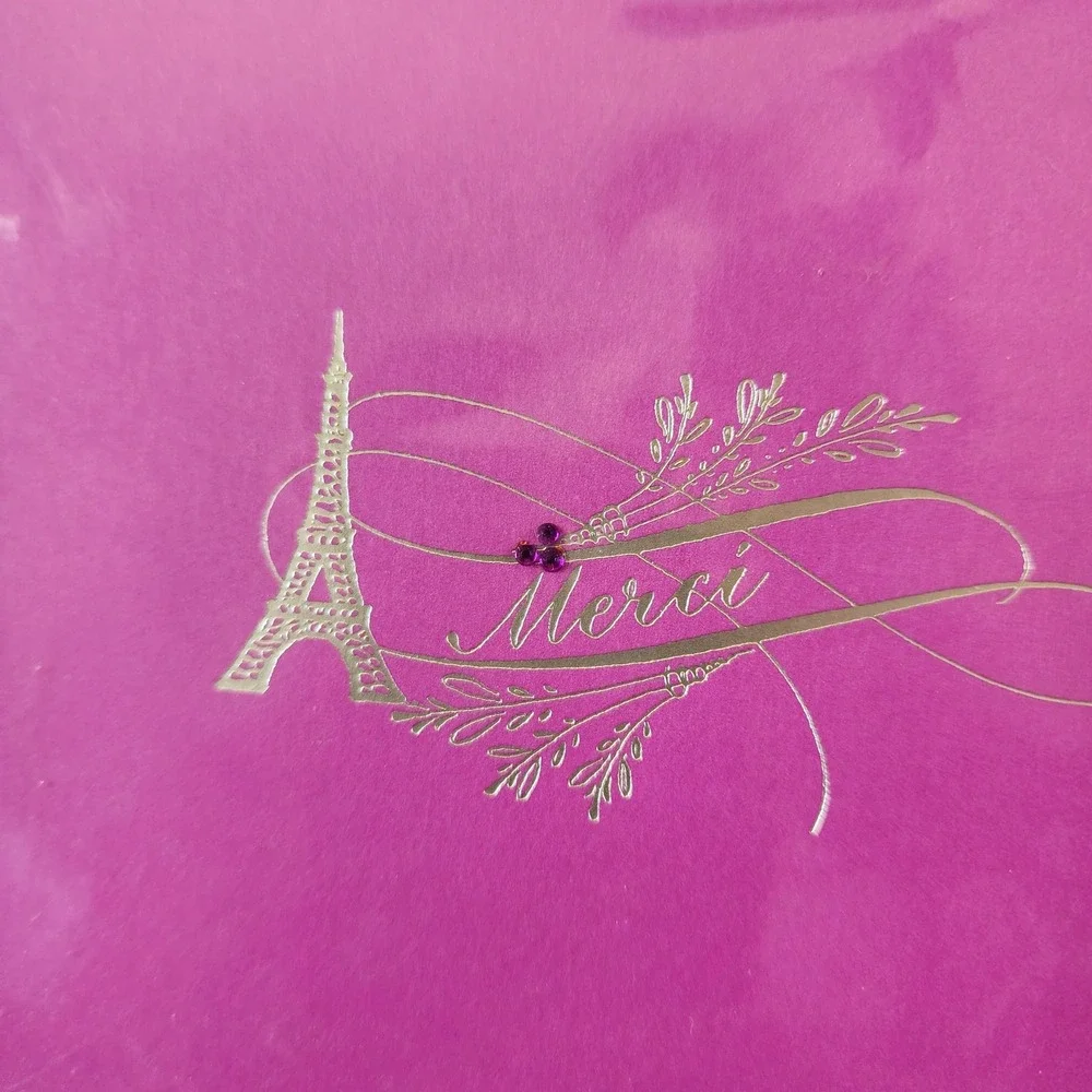 Papyrus Merci Greeting Card Eiffel Tower Silver Foil Magenta Pink Paris Blank